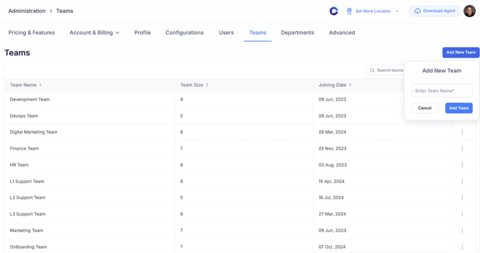add team's dashboard